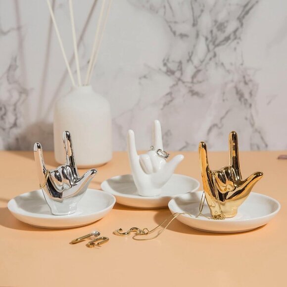 I LOVE YOU Hand Ring Holder - Ceramic Jewelry Holder Dish Trinket Tray for Rings - Picture 6 of 7